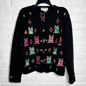 Vintage Jack B Quick Owl Beaded Embellished Black Sweater size Large